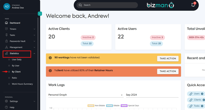 Bizman Stats By Client