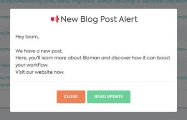 Bizman announcement feature